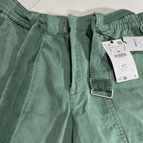 ZARA PAPERBACK PANTS WITH CONTRASTING BELT GREEN Sz L - Picture 11 of 16